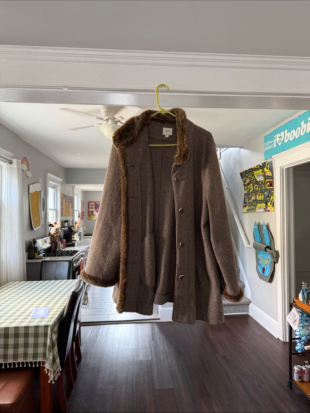 J. Jill Brown Faux-Fur Trim Trench Coat